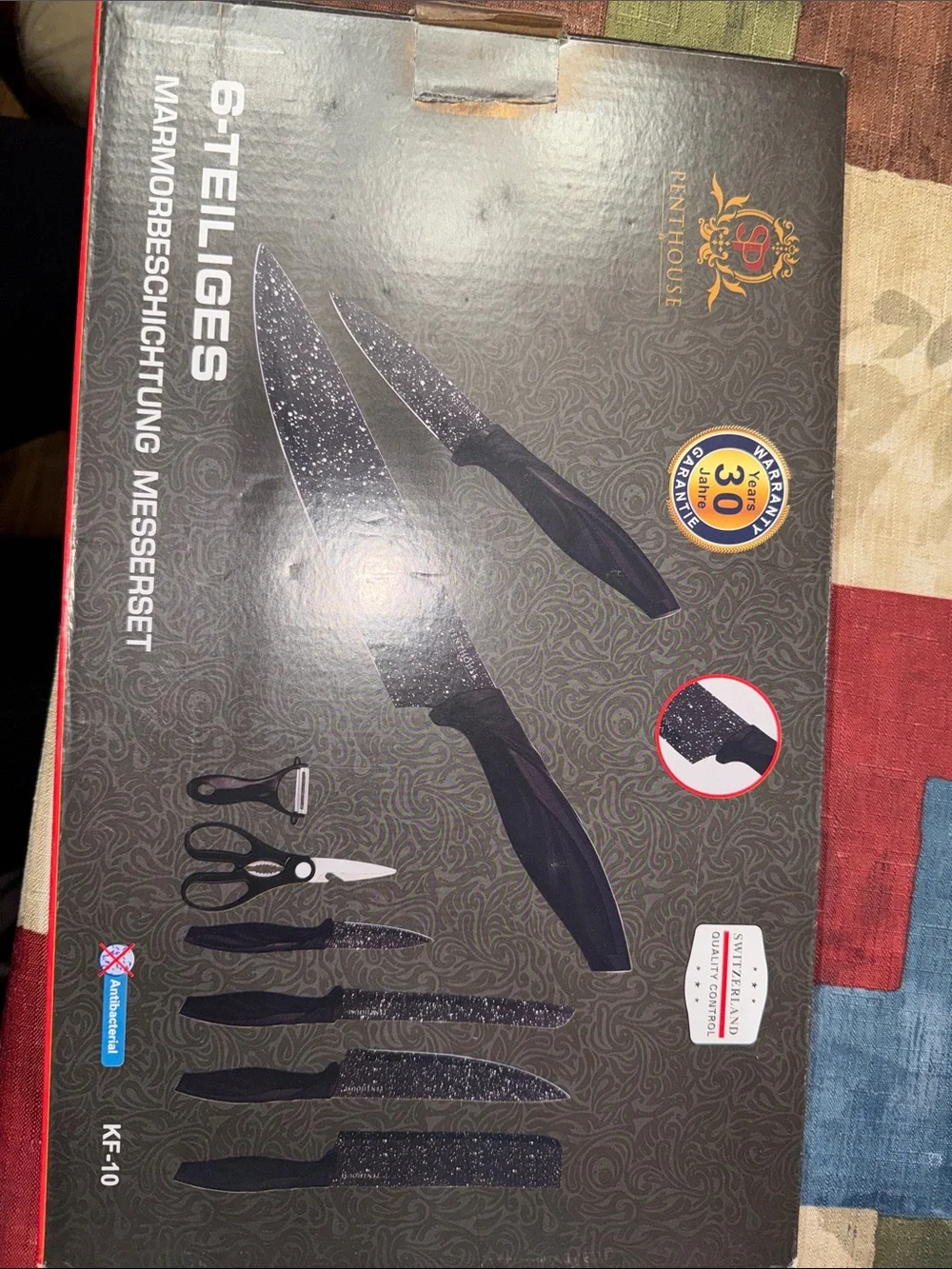 6-Piece Black Speckled Knife Set by - Kitchen Cutting Set